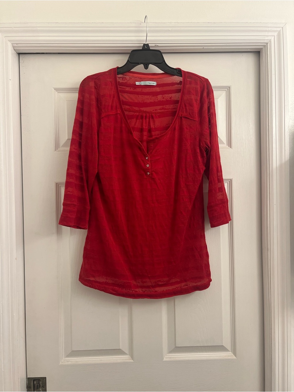 Maurices Red Scoop-Neck Henley 3/4 Sleeve Top